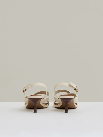 Reiss Best Seller - Leather Link-Strap Low-Heel Sandals in Off White