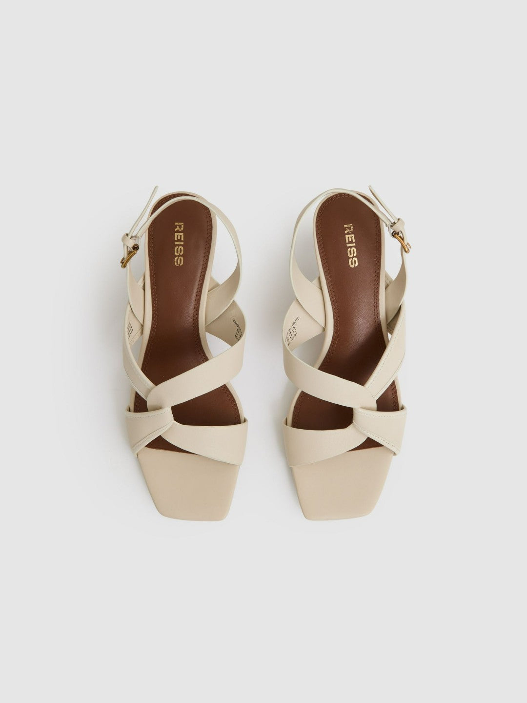 Reiss Best Seller - Leather Link-Strap Low-Heel Sandals in Off White