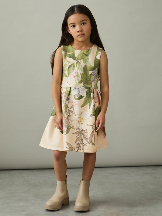 Reiss Sale - 4-9 yrs Floral Scuba Sleeveless Dress in Pink Print