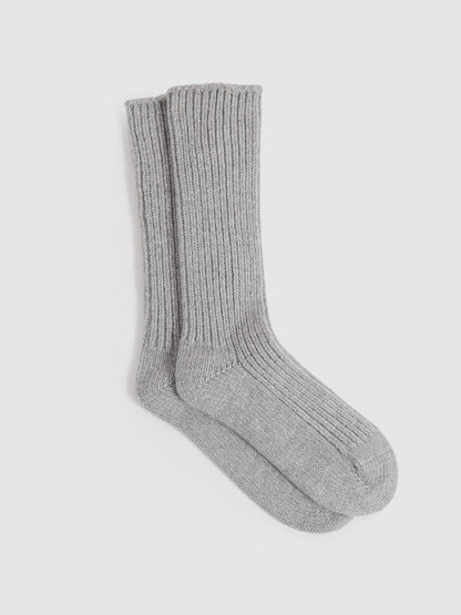 Reiss Deal - Rib-Knit Socks With Cashmere in Grey