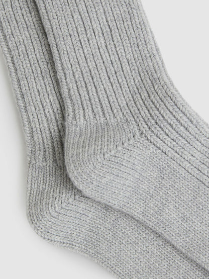 Reiss Deal - Rib-Knit Socks With Cashmere in Grey
