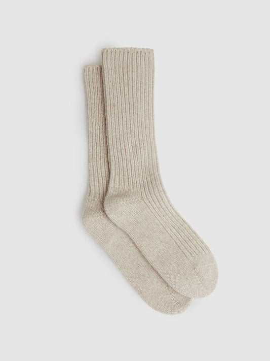 Reiss Sale - Rib-Knit Socks With Cashmere in Oatmeal