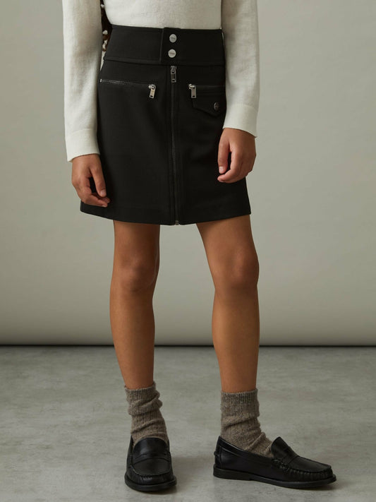 Reiss Sale - 9-13 yrs Piqué Zip-Detail Mini Skirt in Black