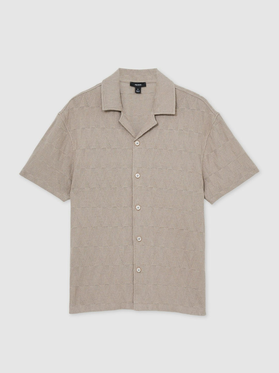 Reiss Featured - Cotton Textured Cuban-Collar Shirt in Mink Brown
