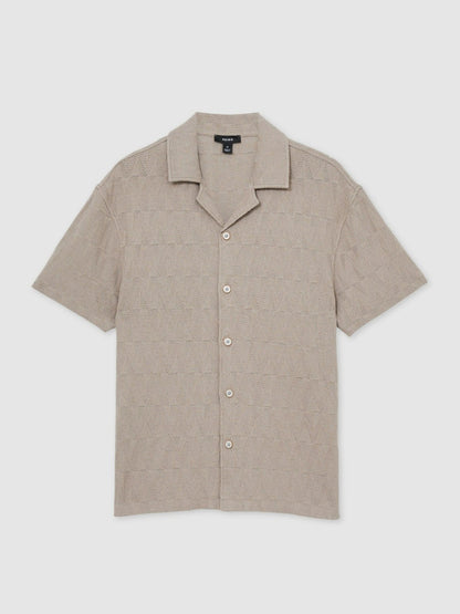 Reiss Featured - Cotton Textured Cuban-Collar Shirt in Mink Brown