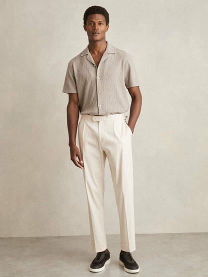 Reiss Featured - Cotton Textured Cuban-Collar Shirt in Mink Brown