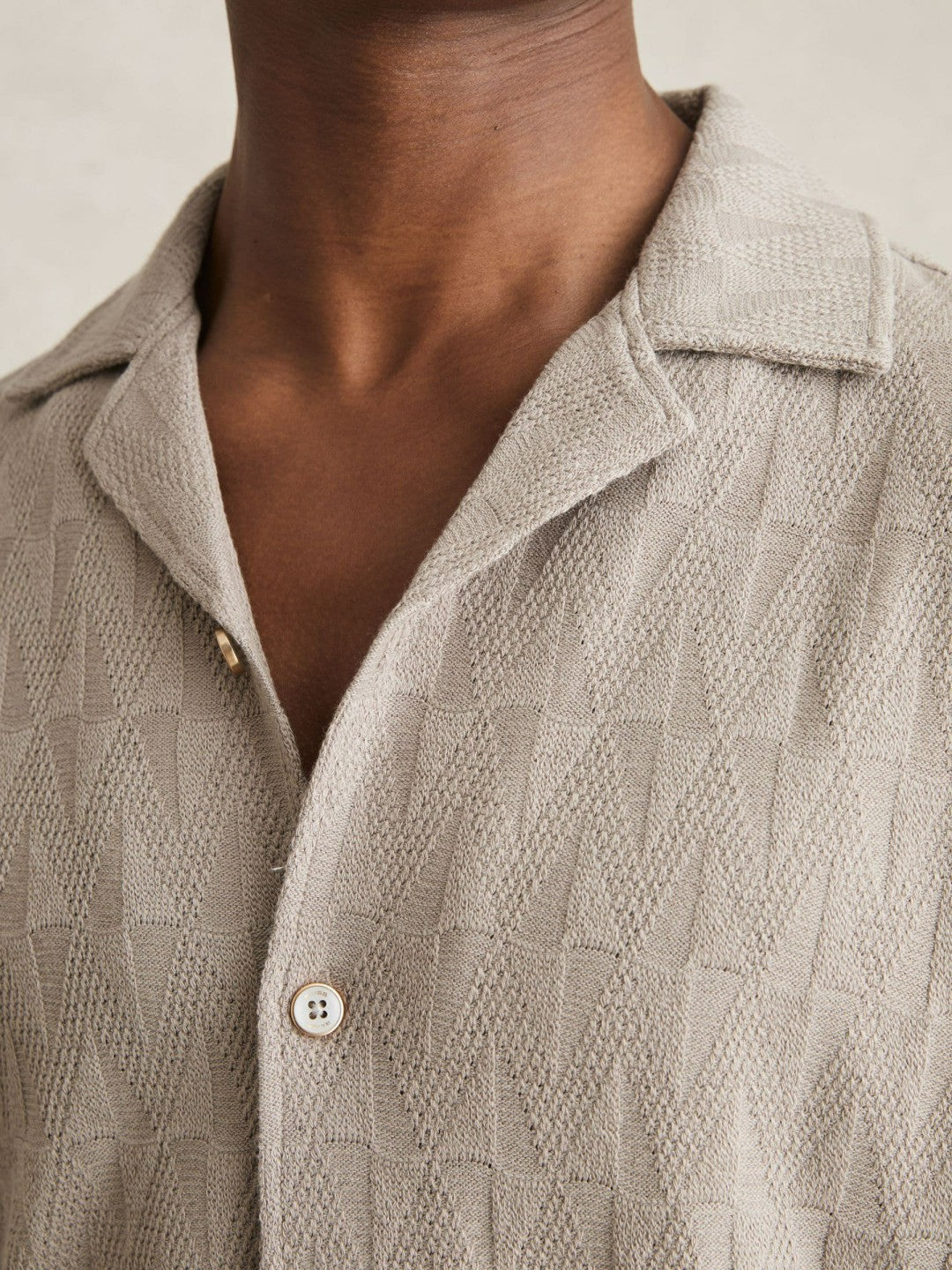 Reiss Featured - Cotton Textured Cuban-Collar Shirt in Mink Brown