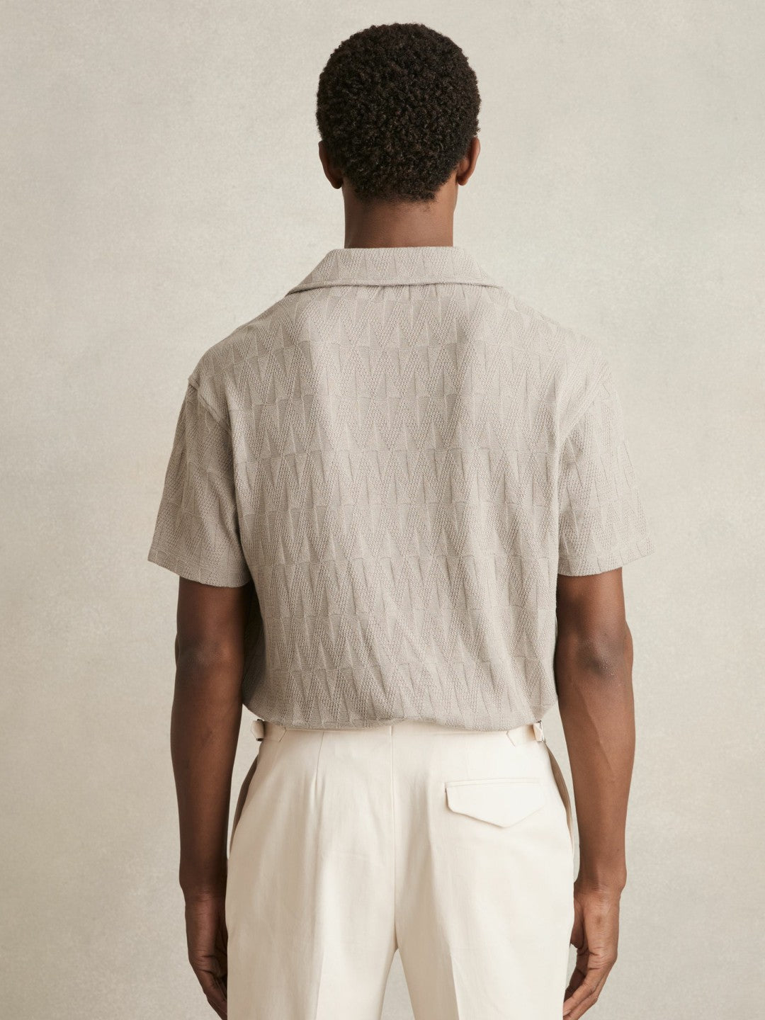 Reiss Featured - Cotton Textured Cuban-Collar Shirt in Mink Brown