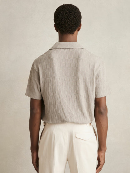 Reiss Featured - Cotton Textured Cuban-Collar Shirt in Mink Brown
