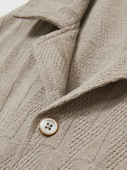 Reiss Featured - Cotton Textured Cuban-Collar Shirt in Mink Brown