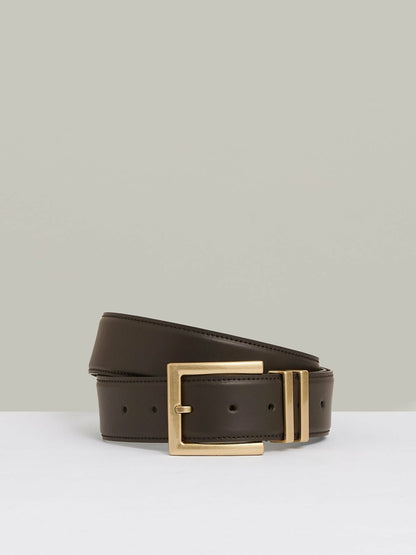 Reiss Affordable - Leather Square Buckle Belt in Chocolate