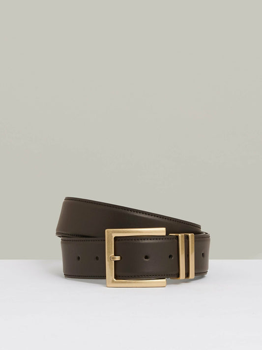 Reiss Affordable - Leather Square Buckle Belt in Chocolate