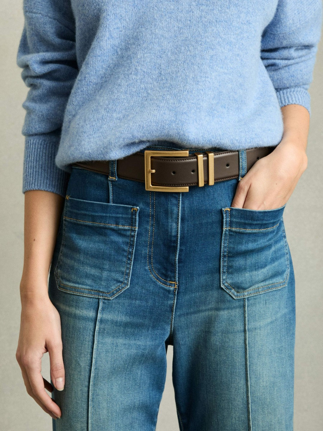 Reiss Affordable - Leather Square Buckle Belt in Chocolate
