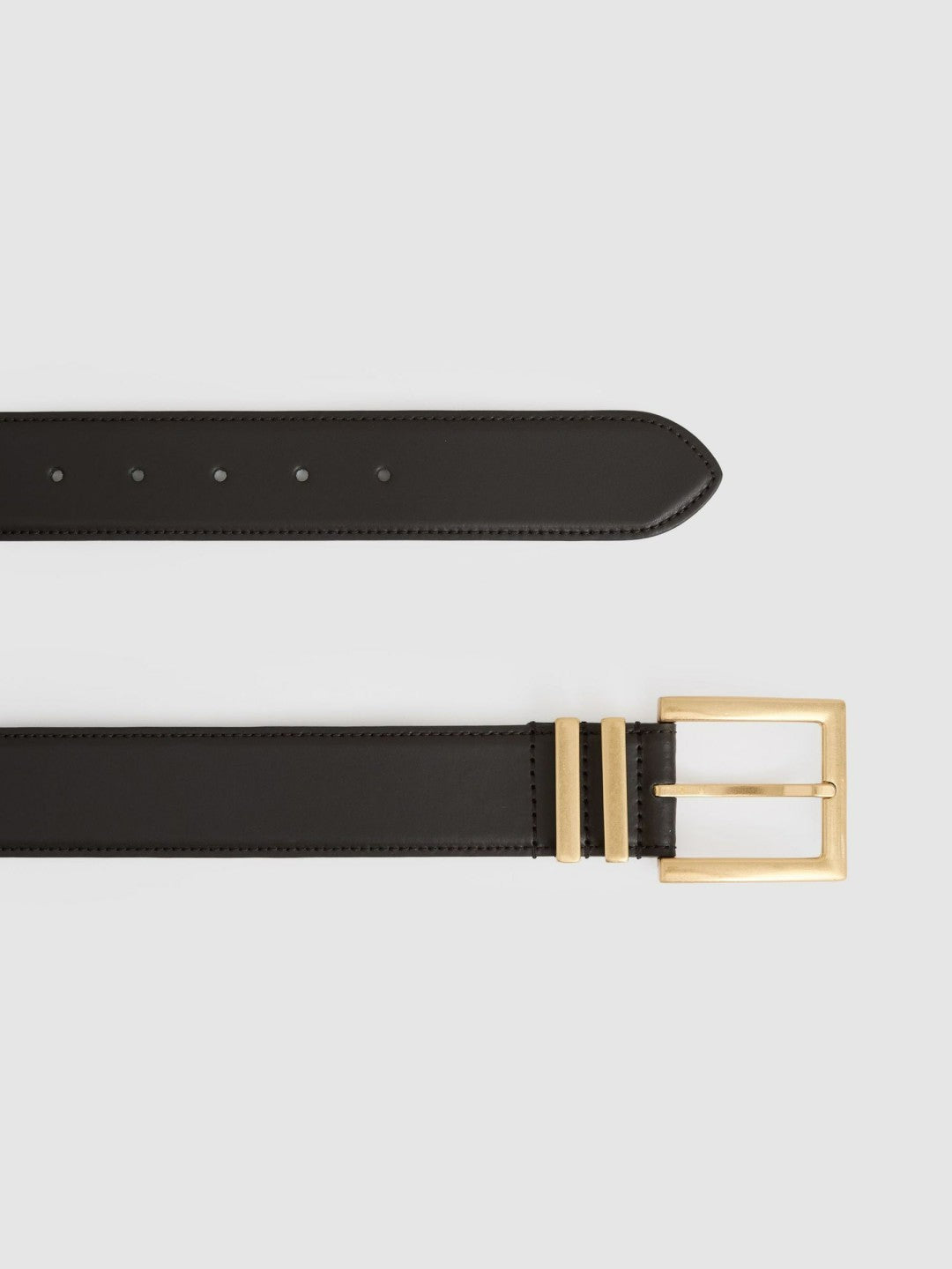 Reiss Affordable - Leather Square Buckle Belt in Chocolate