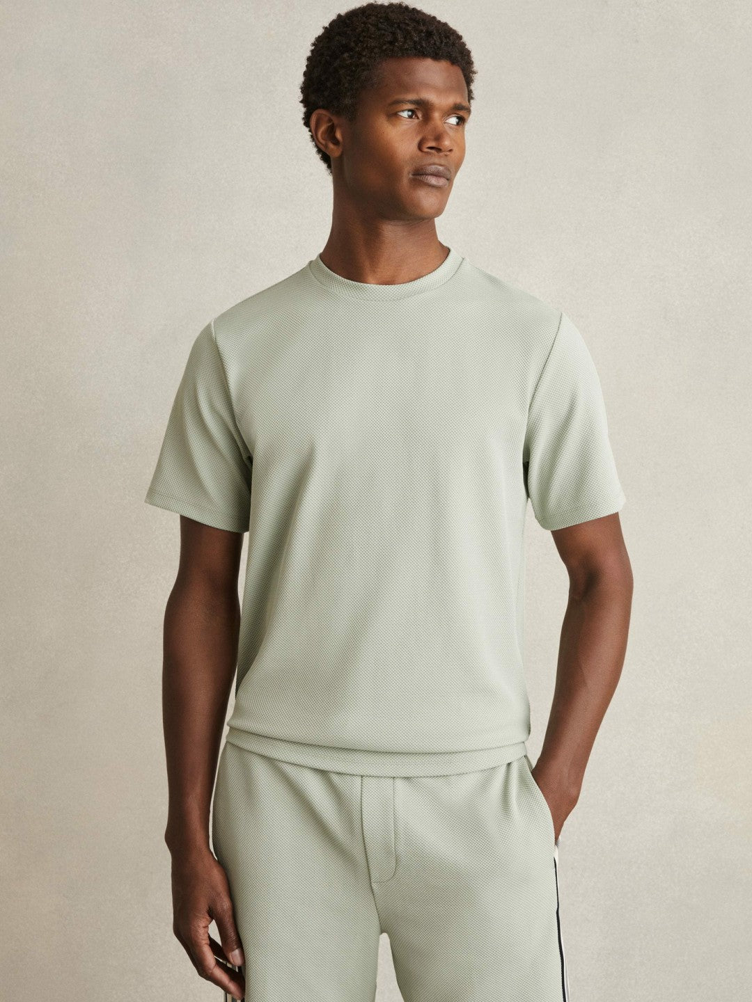 Reiss Offer - Textured Crew-Neck T-Shirt in Sage Green