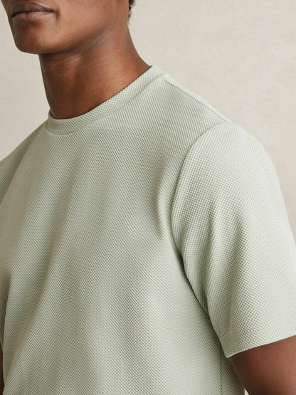Reiss Offer - Textured Crew-Neck T-Shirt in Sage Green