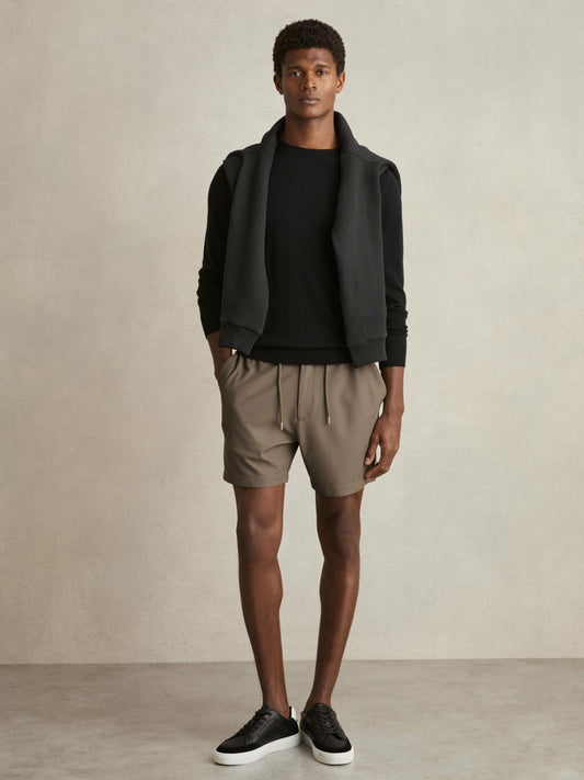 Reiss Value - Textured Drawstring Shorts in Mocha Brown