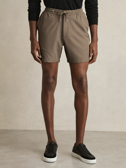 Reiss Value - Textured Drawstring Shorts in Mocha Brown