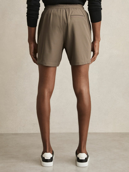 Reiss Value - Textured Drawstring Shorts in Mocha Brown