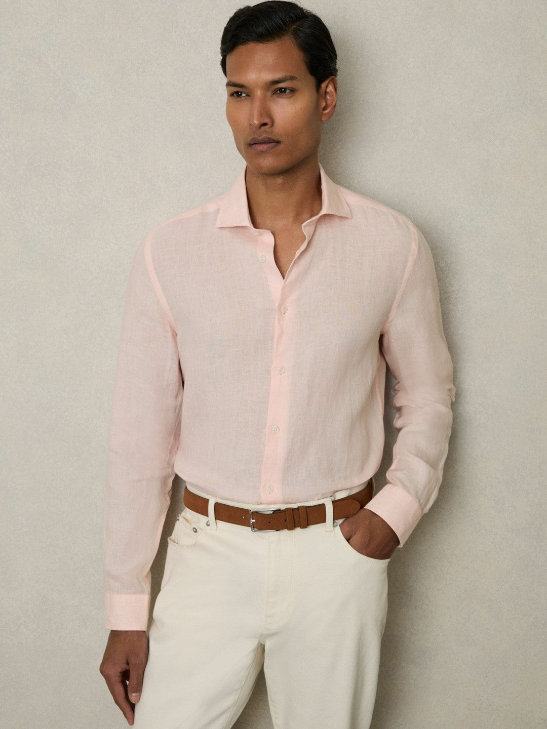 Reiss Sale - Linen Button-Through Shirt in Prep Pink