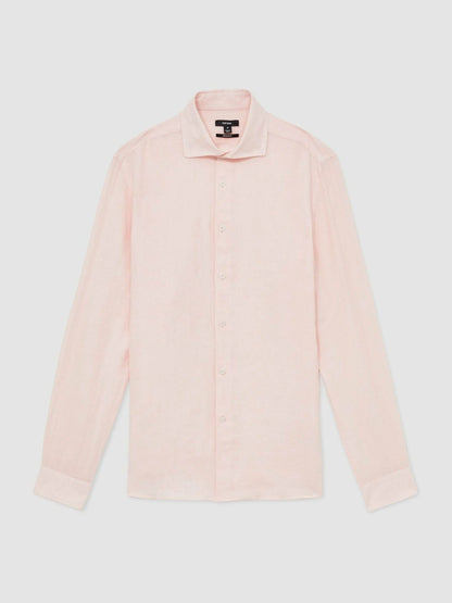 Reiss Sale - Linen Button-Through Shirt in Prep Pink
