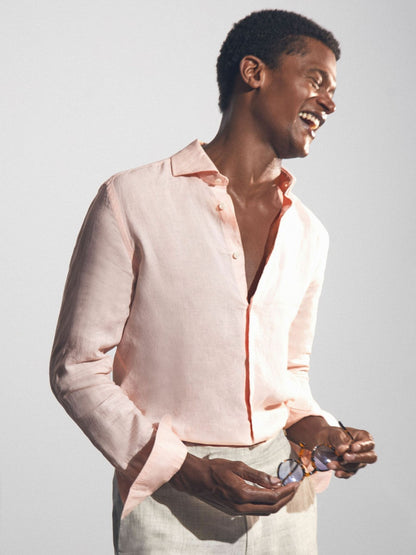 Reiss Sale - Linen Button-Through Shirt in Prep Pink