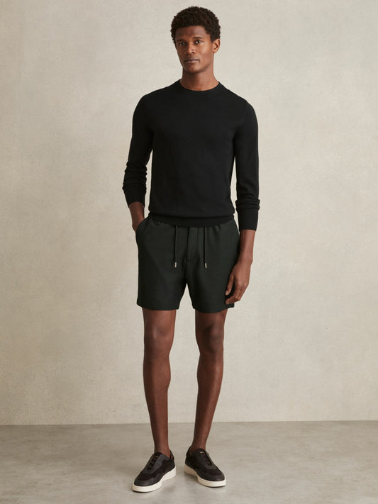 Reiss Featured - Textured Drawstring Shorts in Dark Green