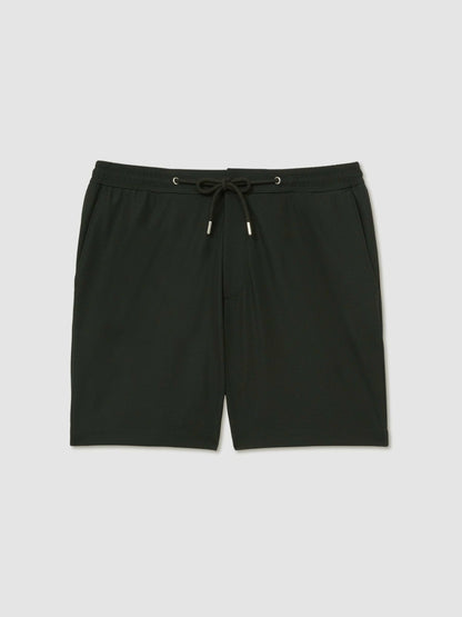 Reiss Featured - Textured Drawstring Shorts in Dark Green