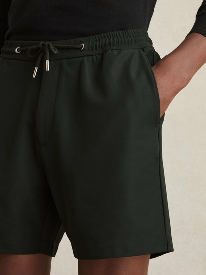 Reiss Featured - Textured Drawstring Shorts in Dark Green