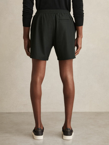 Reiss Featured - Textured Drawstring Shorts in Dark Green