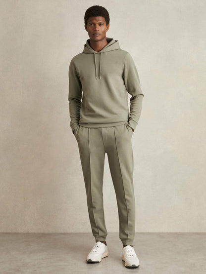 Reiss Value - Interlock Jersey Drawstring Hoodie in Sage