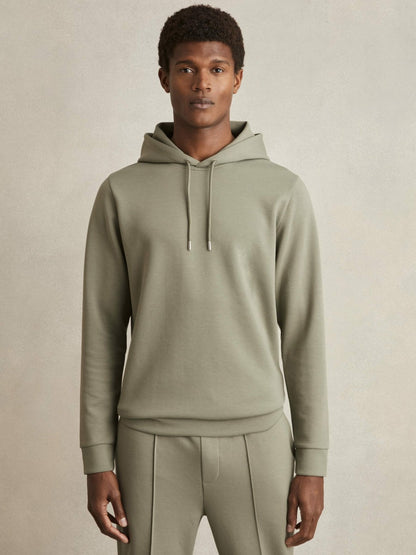 Reiss Value - Interlock Jersey Drawstring Hoodie in Sage