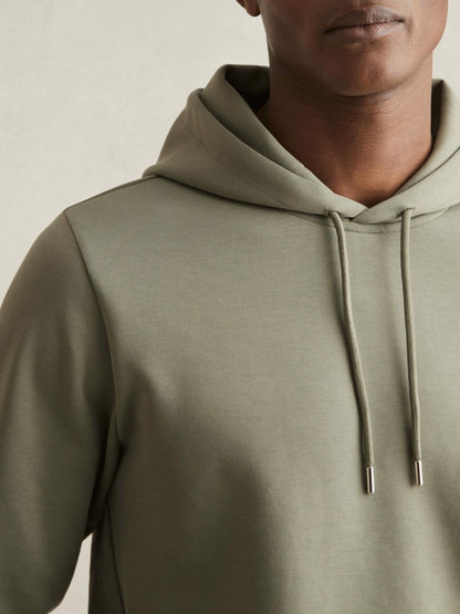 Reiss Value - Interlock Jersey Drawstring Hoodie in Sage