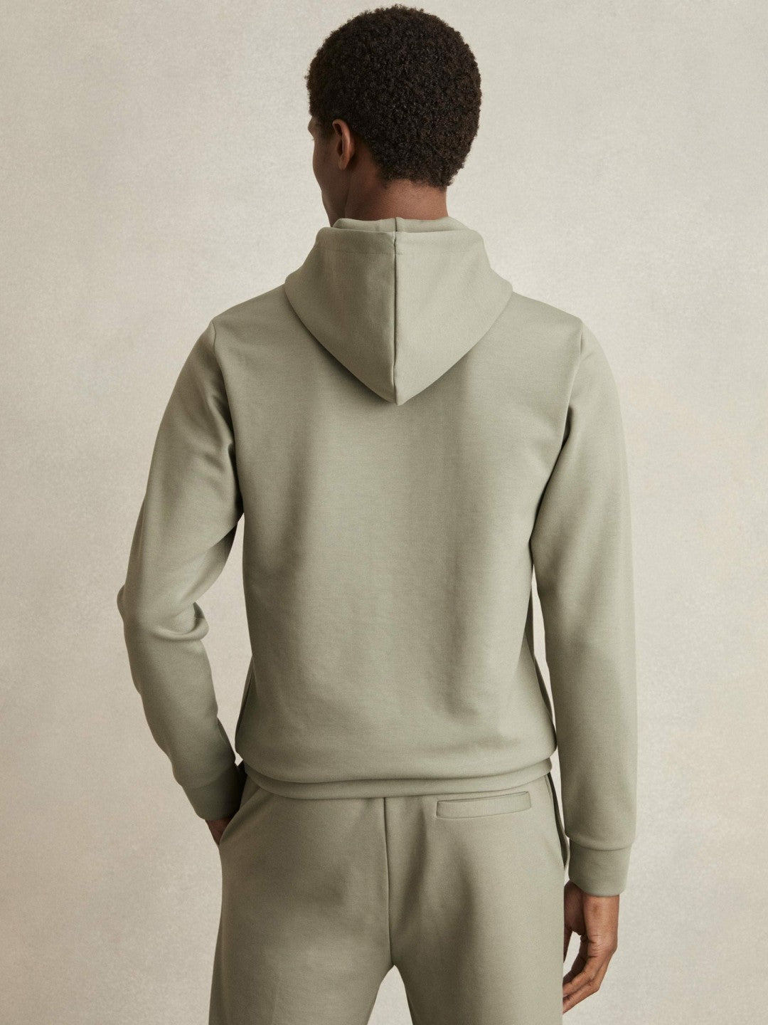 Reiss Value - Interlock Jersey Drawstring Hoodie in Sage
