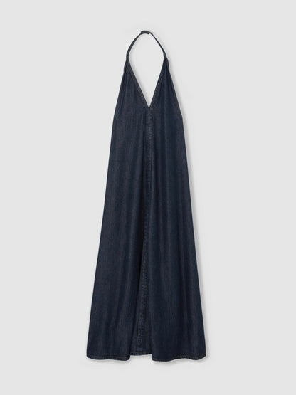 Reiss Denim Halterneck Maxi Dress in Indigo