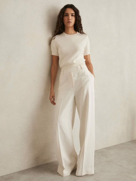 Reiss Sale - Petite Linen-Blend Wide-Leg Trousers in White