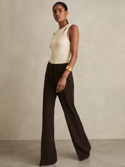 Reiss High Rise Flared Trousers in Chocolate Brown