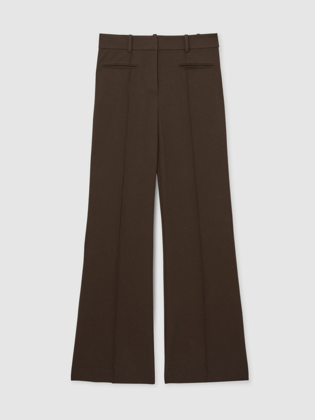 Reiss High Rise Flared Trousers in Chocolate Brown