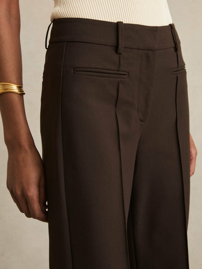 Reiss High Rise Flared Trousers in Chocolate Brown