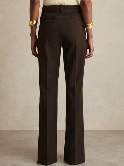 Reiss High Rise Flared Trousers in Chocolate Brown