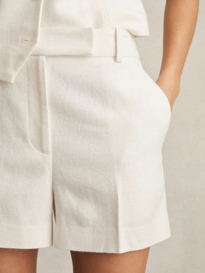 Reiss Deal - Linen-Blend Tailored Shorts in White