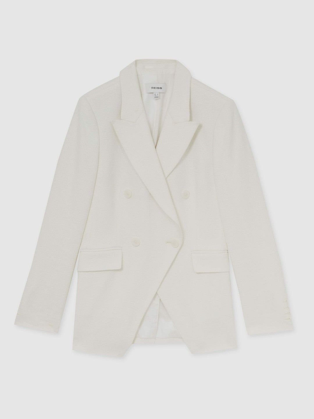 Reiss Value - Linen-Blend Double-Breasted Suit Jacket in White
