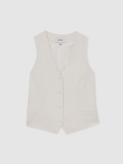 Reiss Value - Linen-Blend Button-Through Waistcoat in White