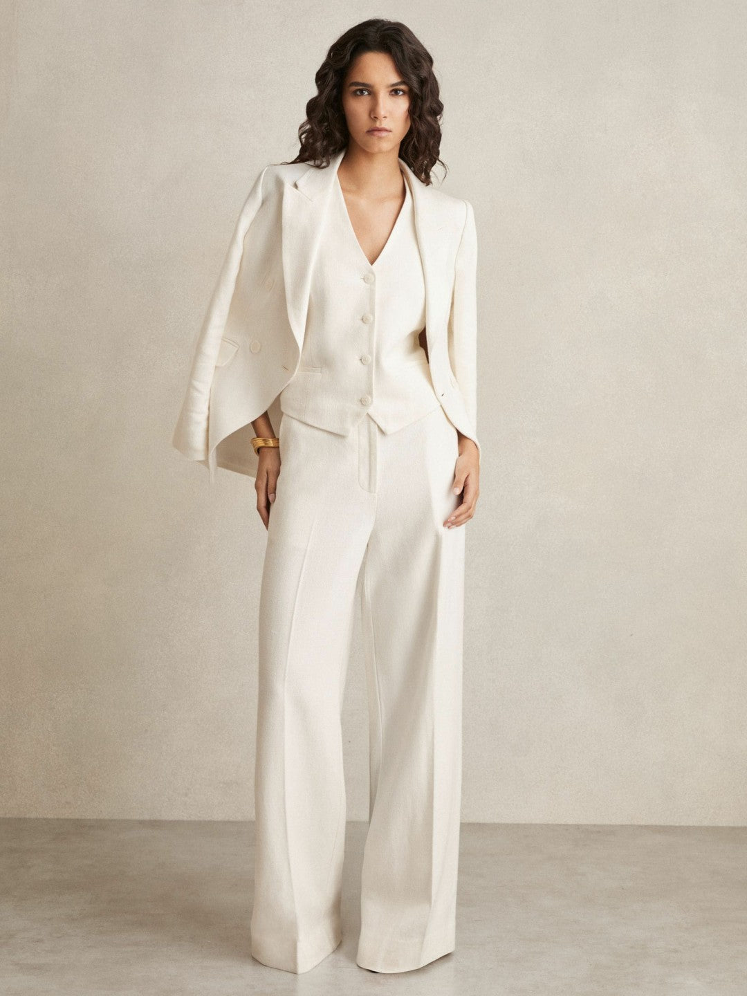 Reiss Value - Linen-Blend Button-Through Waistcoat in White