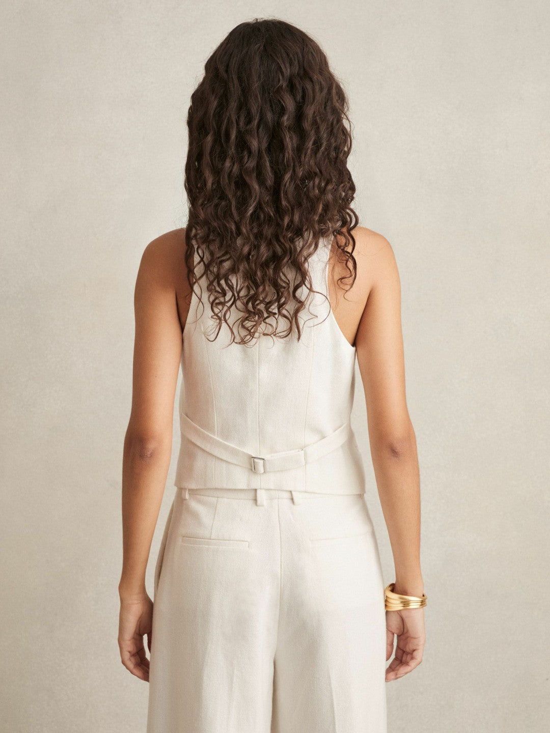 Reiss Value - Linen-Blend Button-Through Waistcoat in White