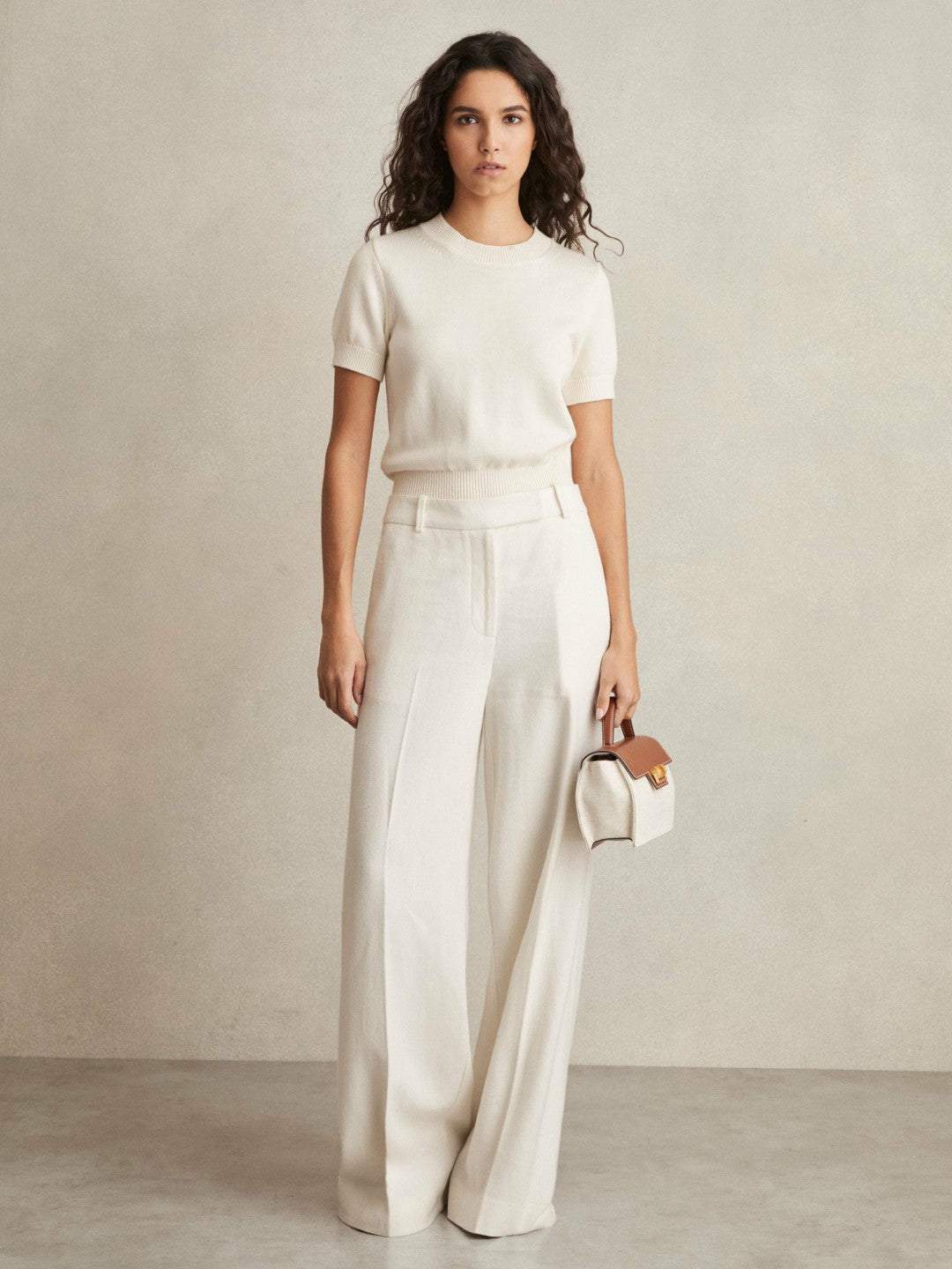 Reiss Linen-Blend Wide-Leg Trousers in White