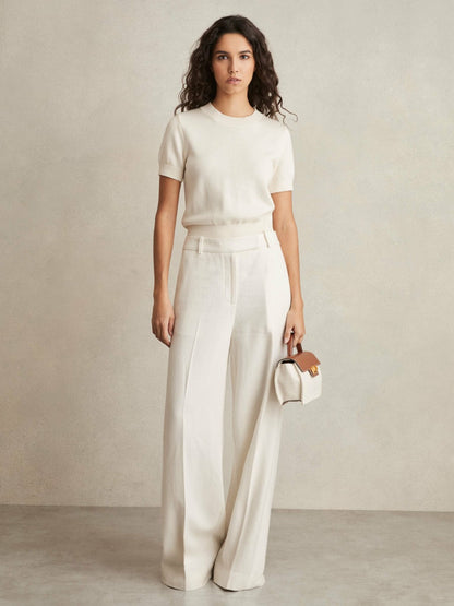 Reiss Linen-Blend Wide-Leg Trousers in White