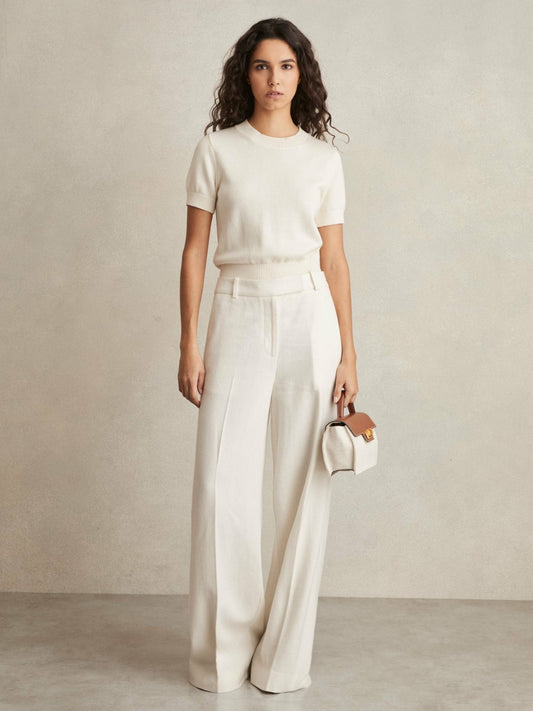 Reiss Linen-Blend Wide-Leg Trousers in White