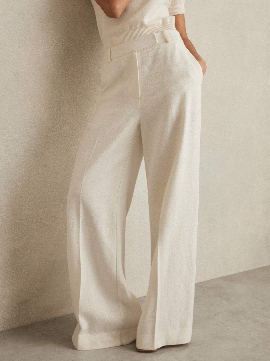 Reiss Linen-Blend Wide-Leg Trousers in White