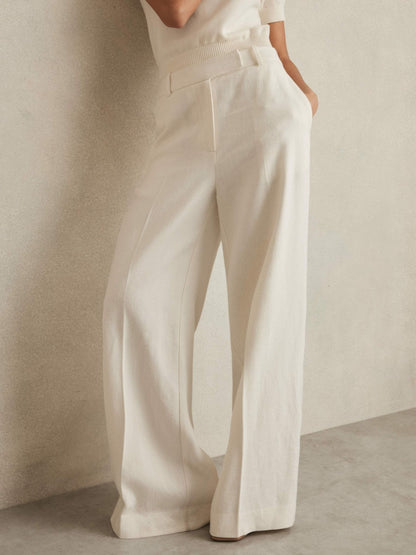 Reiss Linen-Blend Wide-Leg Trousers in White